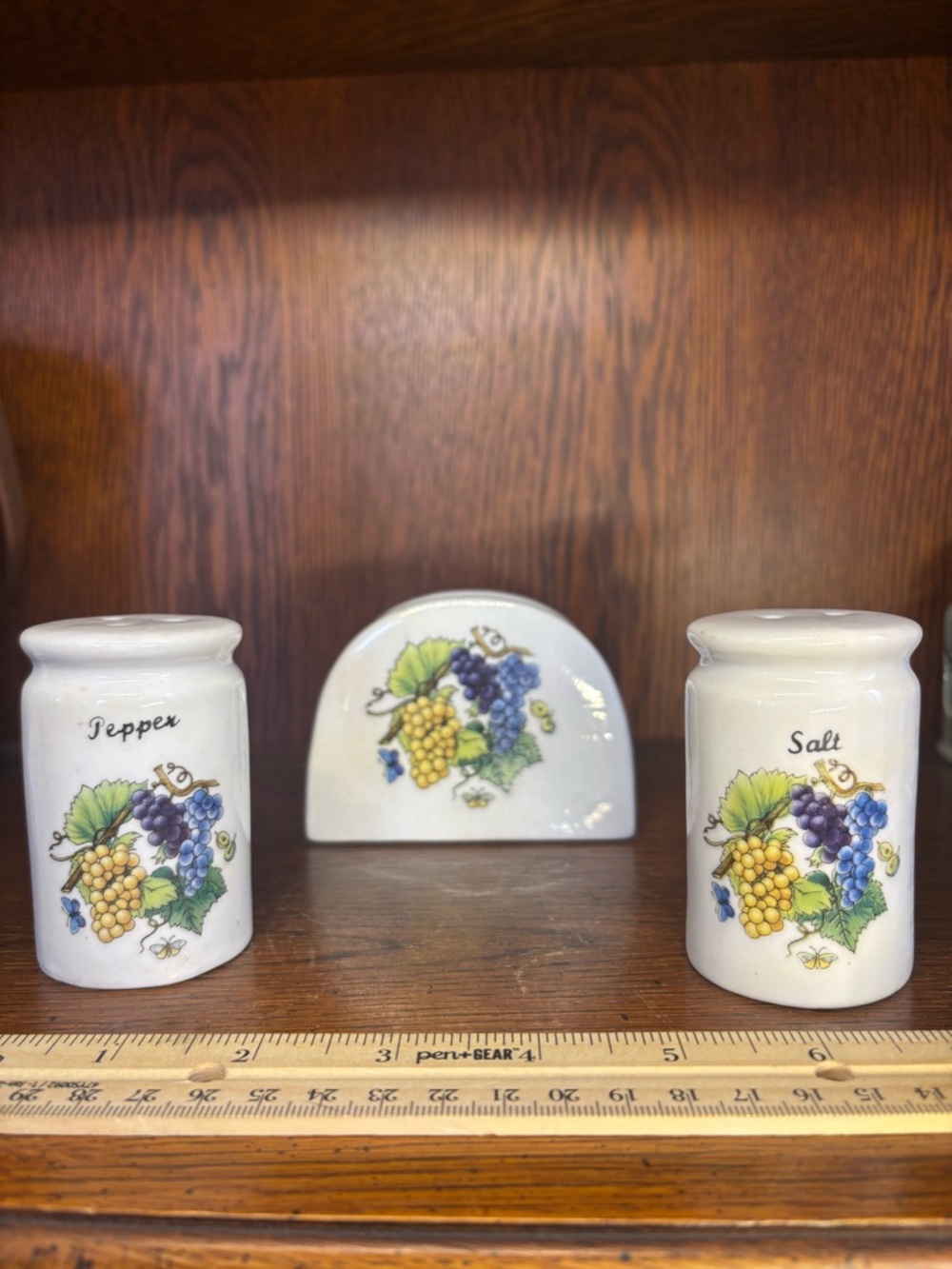 Vintage Ceramic Salt & Pepper Set with Grape Motif